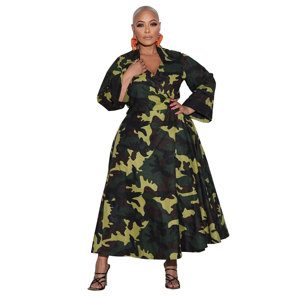 Plus Size African Casual Tie-Front Maxi Dress