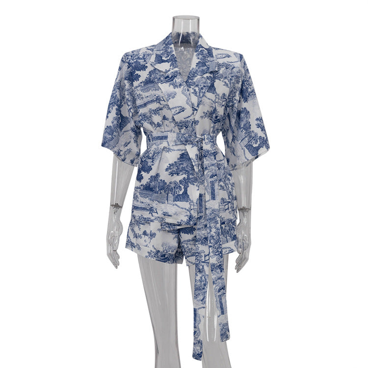 Trendy Casual Floral Print Two-Piece Set with Tie Detail