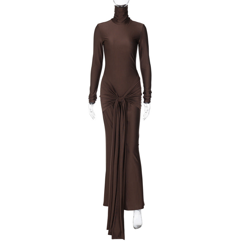 Elegant High Neck Long Sleeve Bodycon Dress
