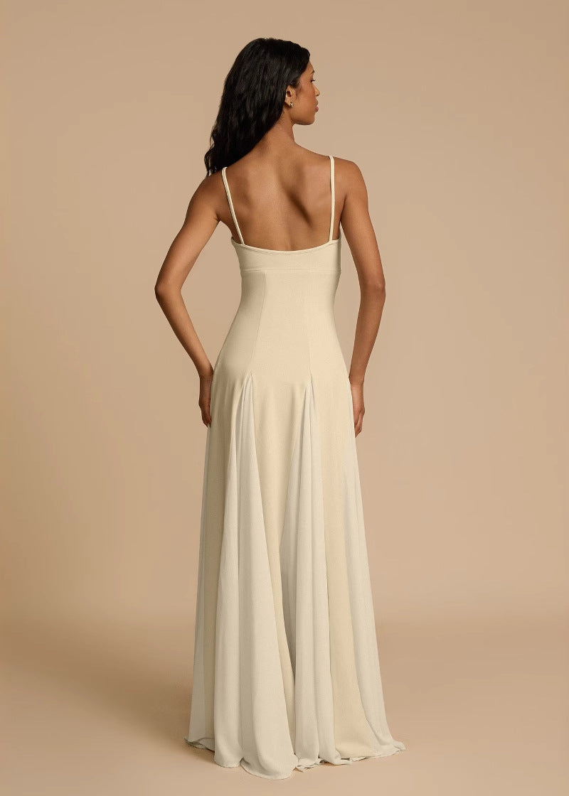 Cream Maxi Dress Lightweight Acetate Spaghetti Strap