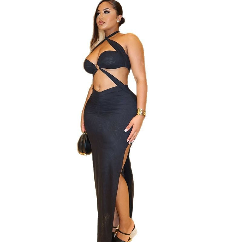 Slim Fit Halter Neck Backless Midi Dress