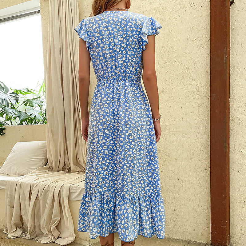 Stylish Free-Form Print Dress Mid-Length