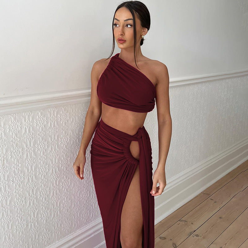 Backless Crop Top and Long Skirt Set Elegant Style
