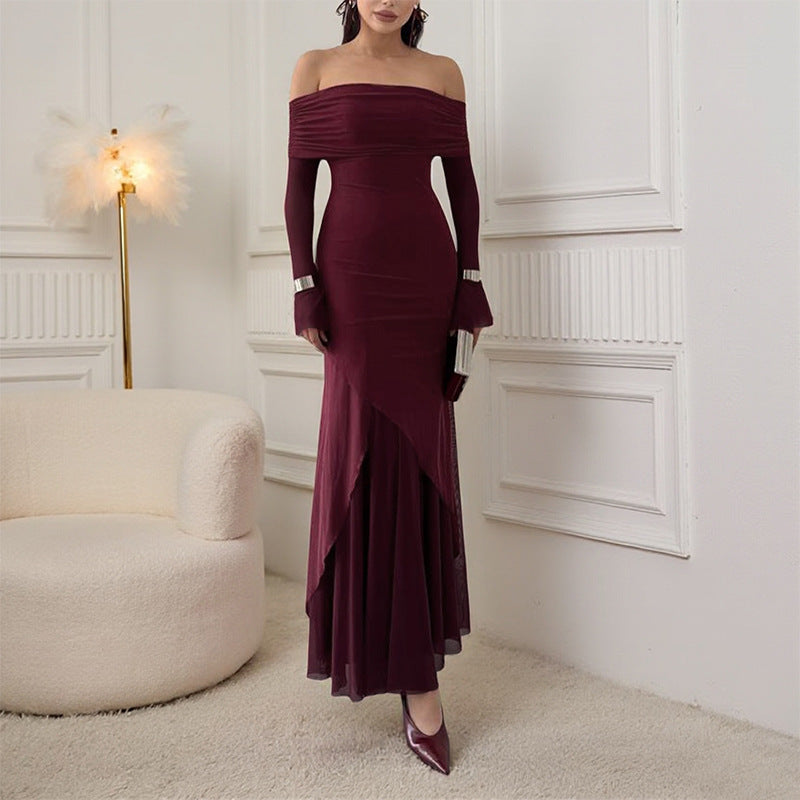 Off-Shoulder A-Line Maxi Dress Elegant Evening Gown