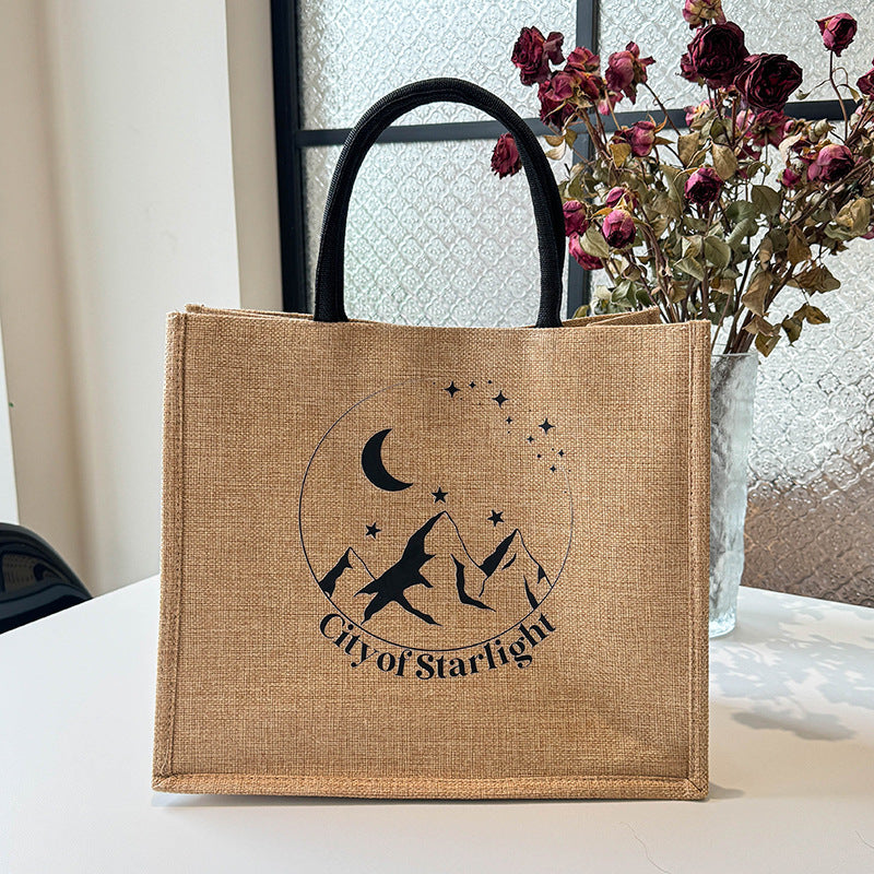 Trendy Hemp Tote Bag with Stylish Prints