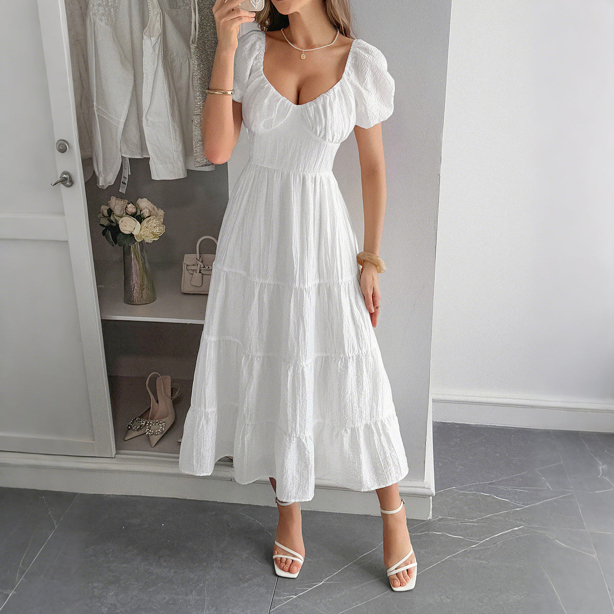 Floral A-Line Maxi Dress With Elastic Waist