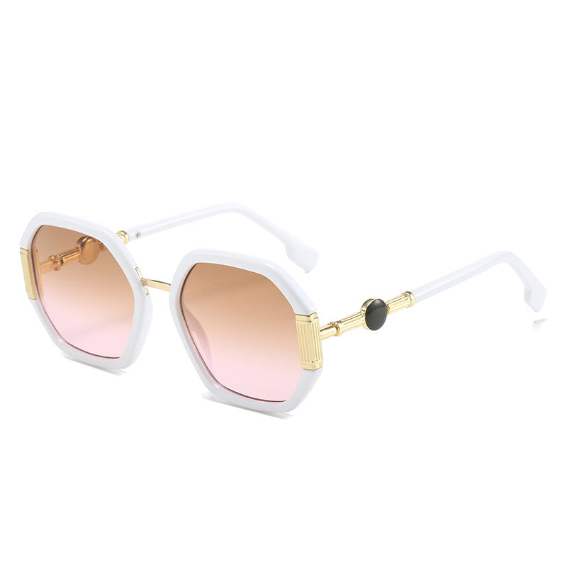 Polygon Sunglasses For Women Trendy Metal Frames Ocean Color