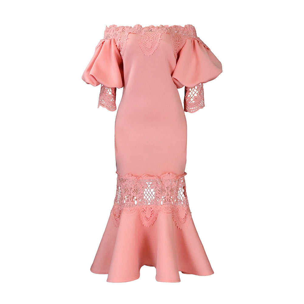 Off-Shoulder Lace Mermaid Dress For Evening Parties
