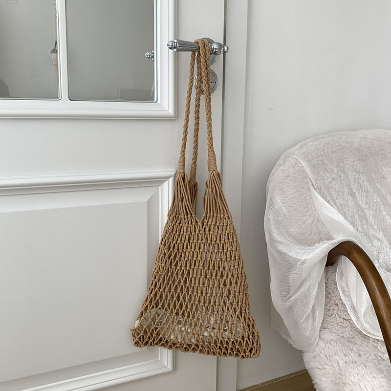 Large Capacity Handwoven Beach Bag Casual Cotton Tote