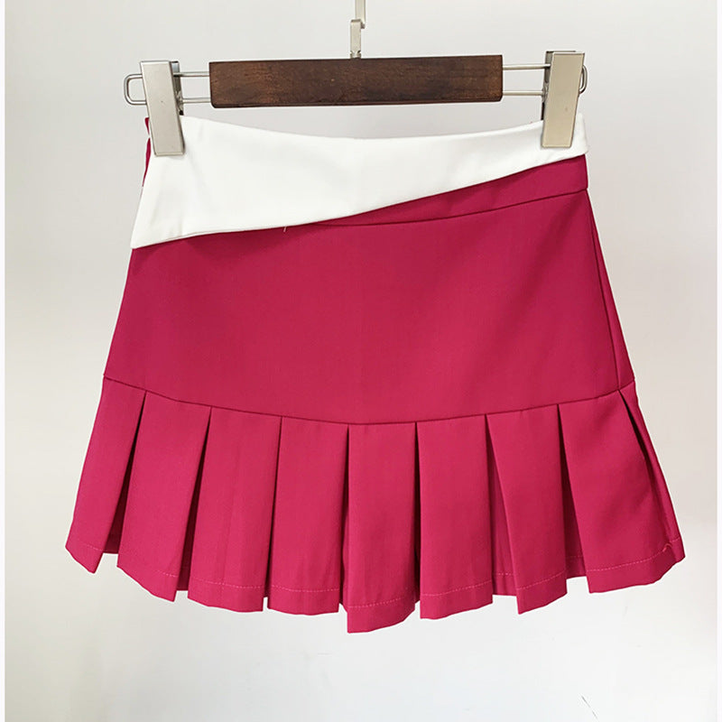 Color Block Crop Blazer And Mini Skirt Set