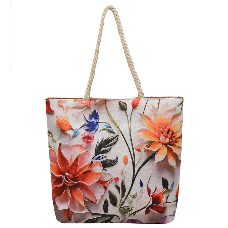 Fashionable Reversible Beach Tote Bag Canvas with Cotton Rope