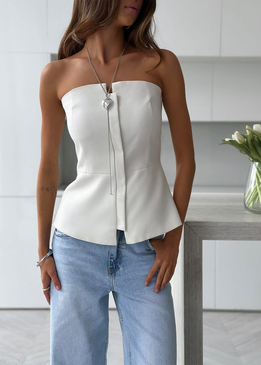 Strapless Peplum Polyester Spandex Bustier Top