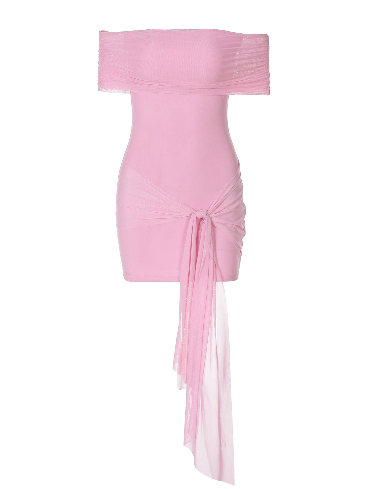 Fashionable Sexy Mesh Bodycon Dress With Ribbons