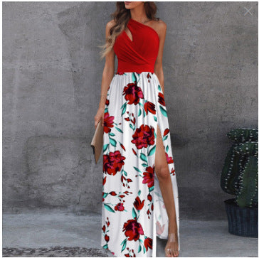 Elegant One-Shoulder Sleeveless High-Waisted Dress
