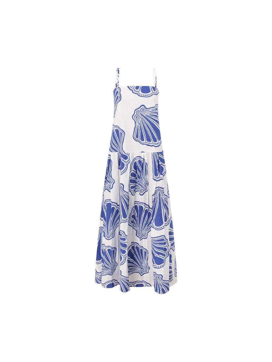 Elegant Floral Linen A-Line Midi Dress