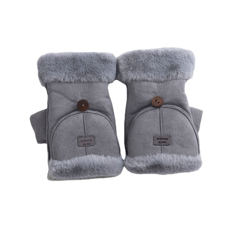 Winter Suede Convertible Thermal Fingerless Mittens Gloves