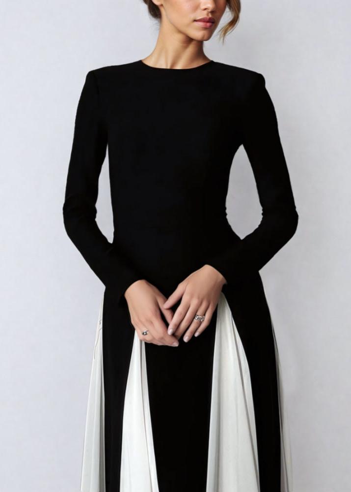 Two Tone Long Sleeve Maxi Dress In Black