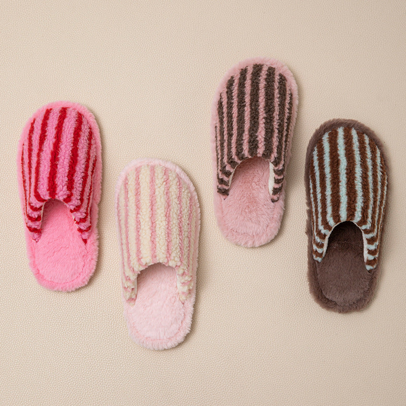 Striped Color Block Plush Soft Slippers