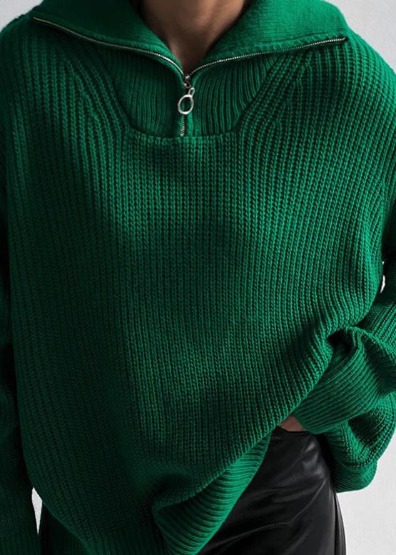 Ribbed Acrylic Half Zip Pullover With Wide Collar