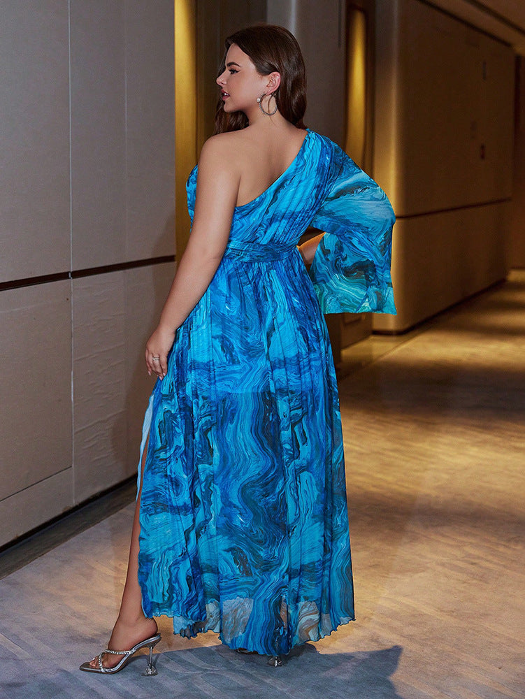 Plus Size Casual Floral One-Shoulder Maxi Dress