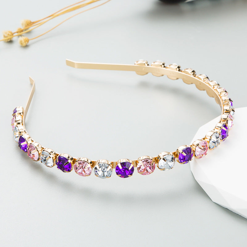 Baroque Gold Metal Headband With Colorful Rhinestones