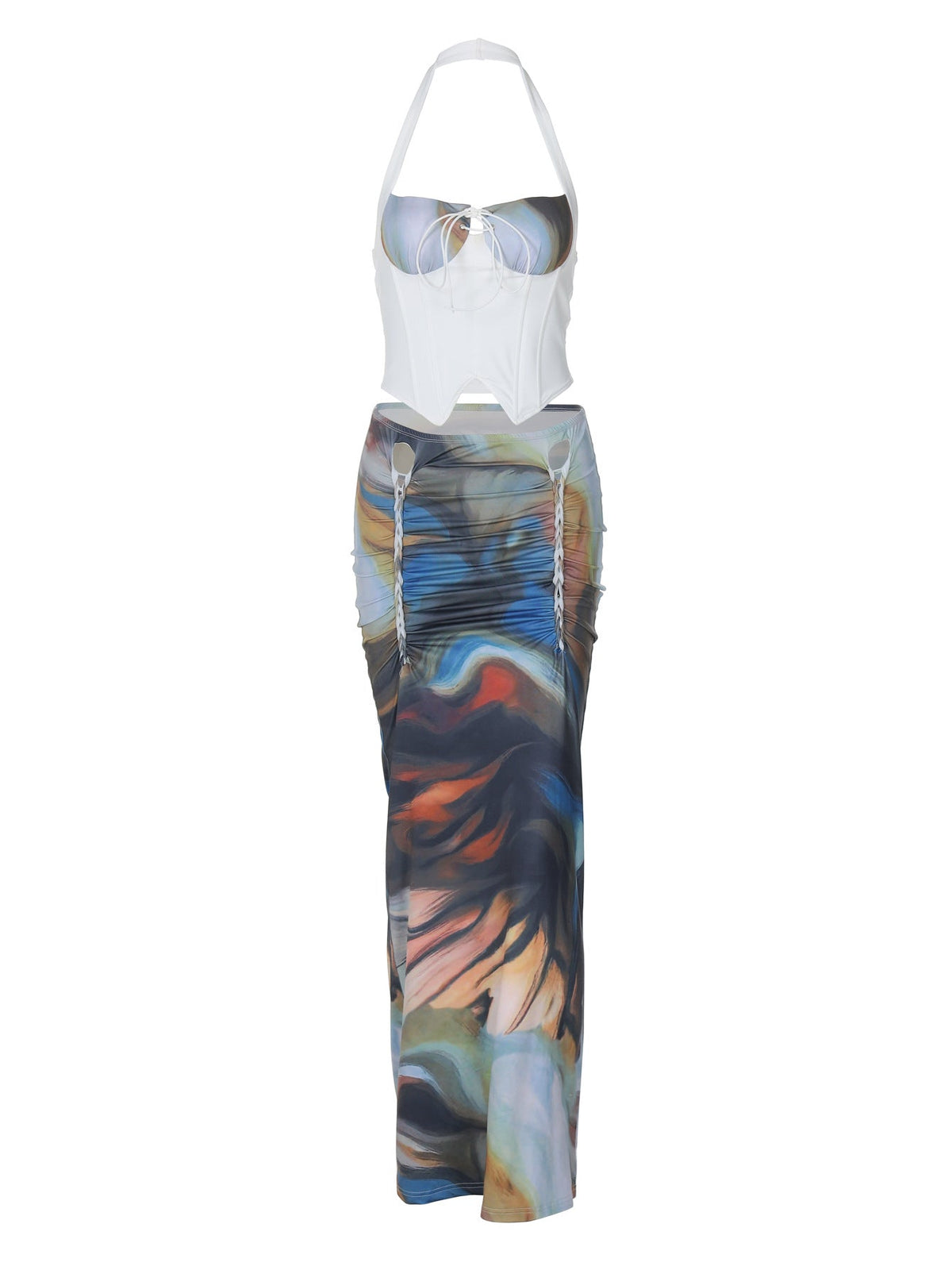 Gradient Print Fitted Tank Top and Midi Skirt Set