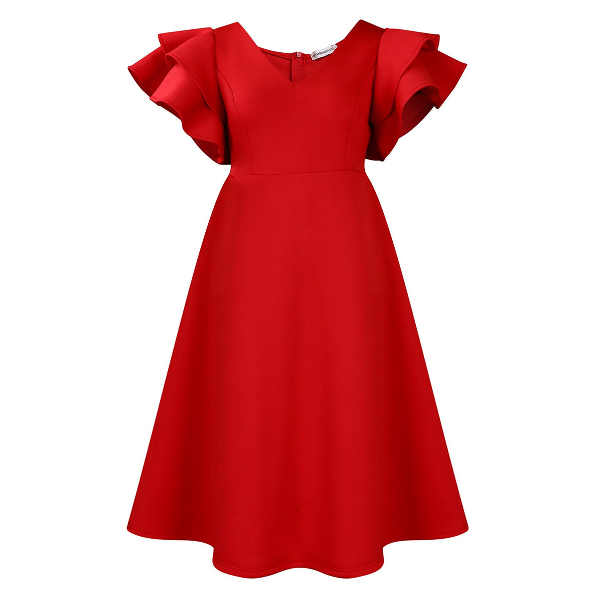 High-Waisted A-Line Dress With Ruffle Sleeves