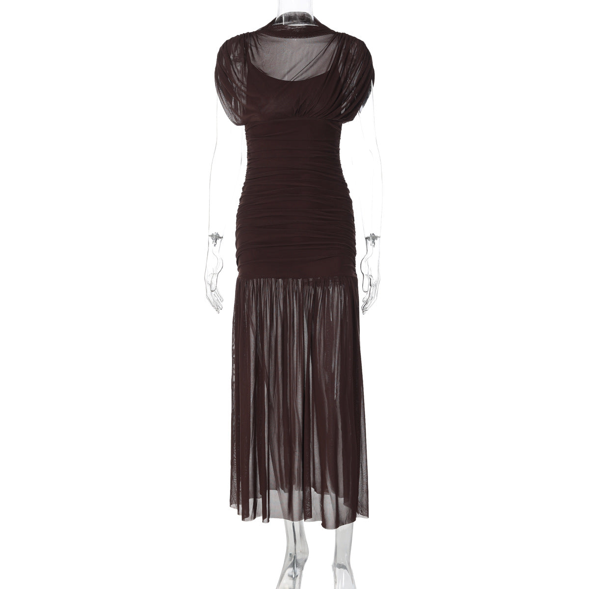Sexy Bodycon Long Dress With Sheer Overlay