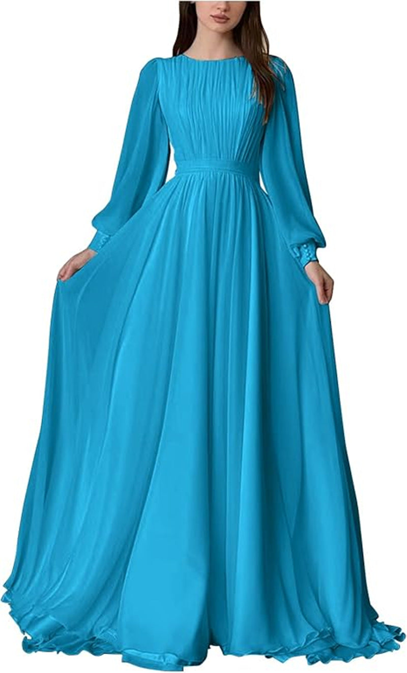 Elegant Long Sleeve A-Line Dress In White