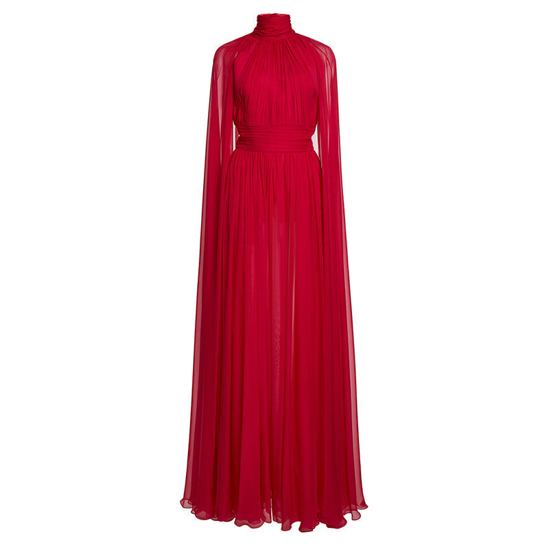Long Pleated Chiffon Dress Elegant Street Style