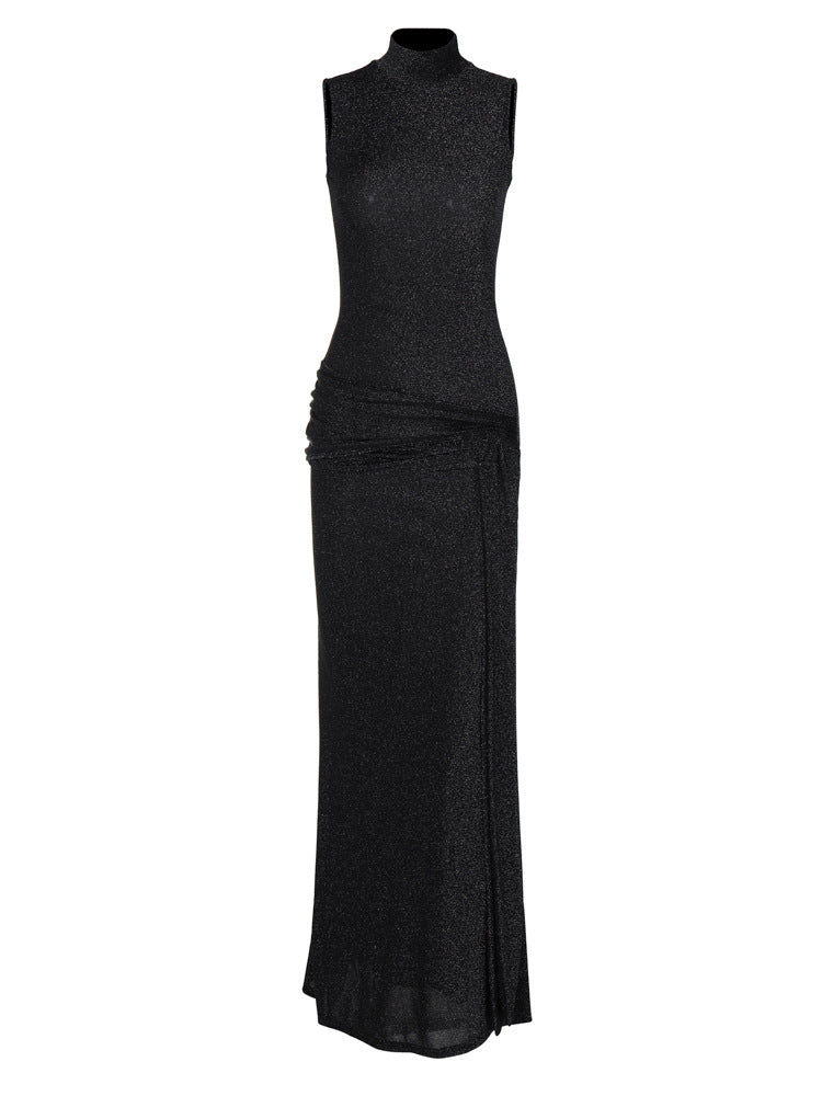 Elegant High Neck Sleeveless Dress with Sequins