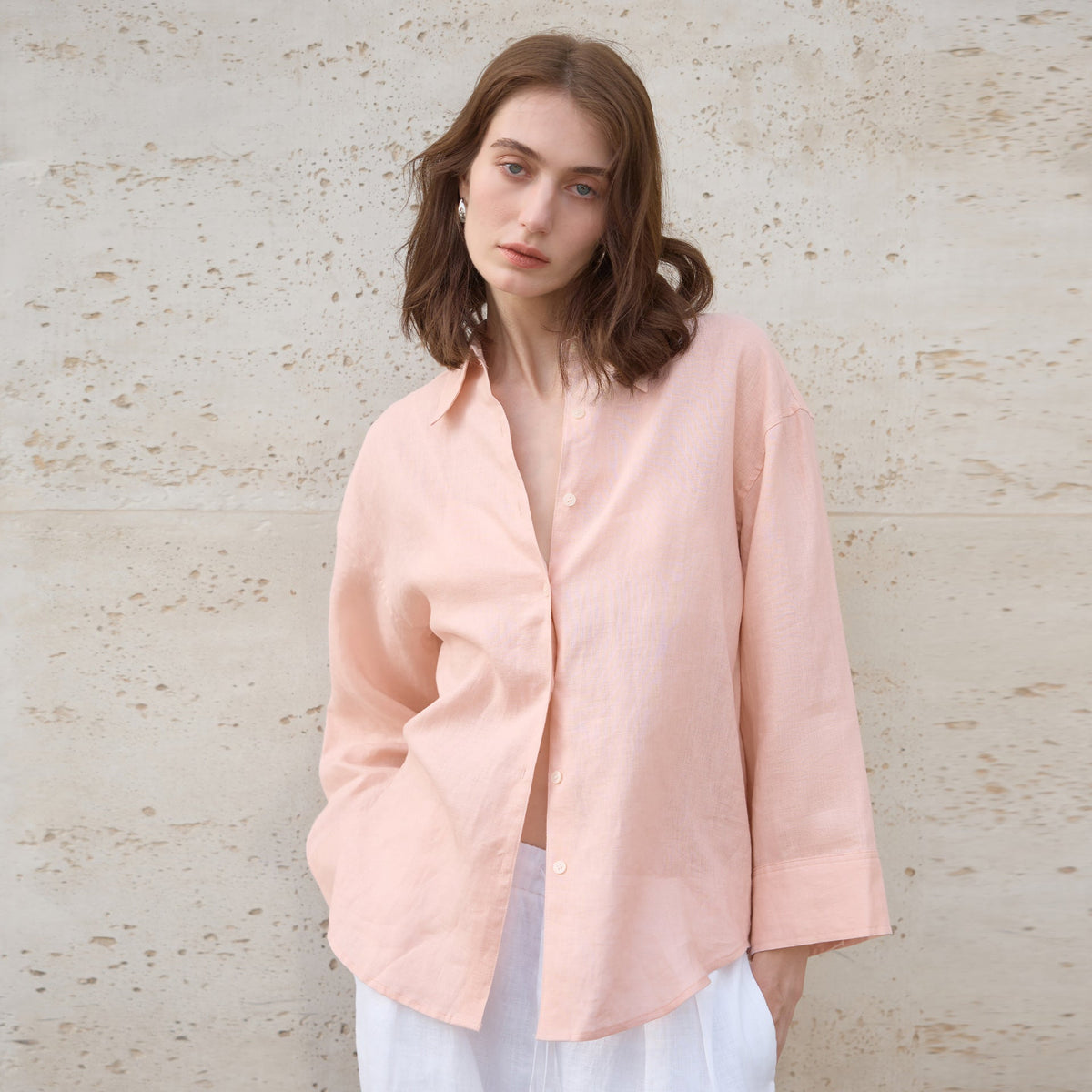 Loose Fit Solid Color Linen Shirt for Women