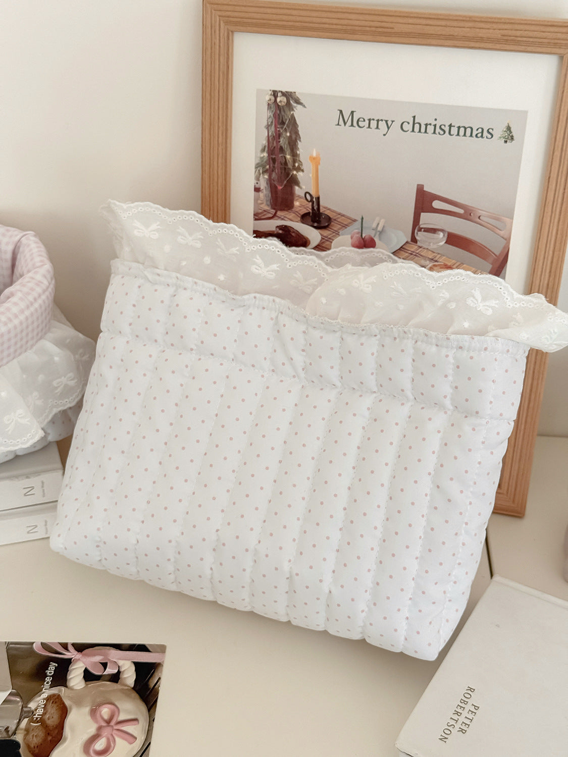 Polka Dot Edge Storage Basket Stylish Sweet Cotton Organizer