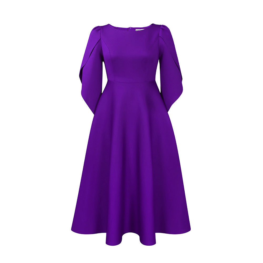 Elegant Party Dress With Flared Skirt Polyester Blend