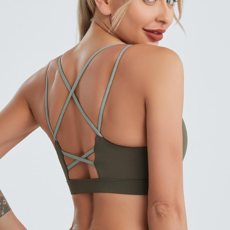 Yoga Bra Women'S Shockproof Gathered Fitness Clothes Fast Drying Naked Feeling Beautiful Back Sports Underwear Summer