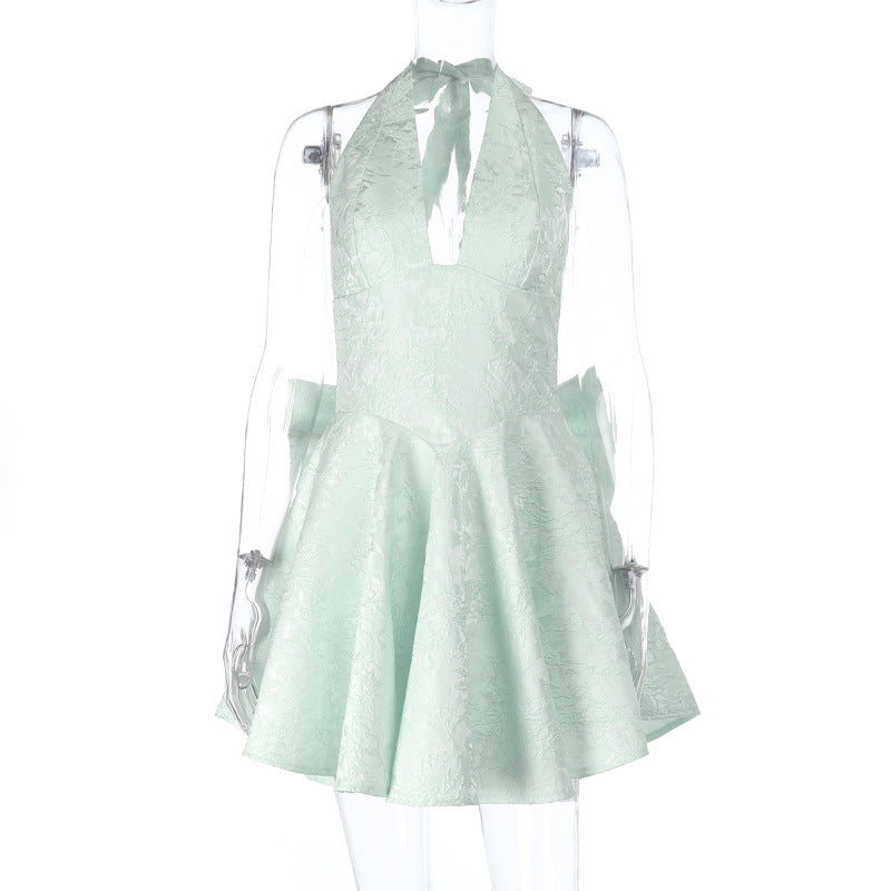 Elegant Bow Tie Halter Dress Slim Fit Polyester Blend