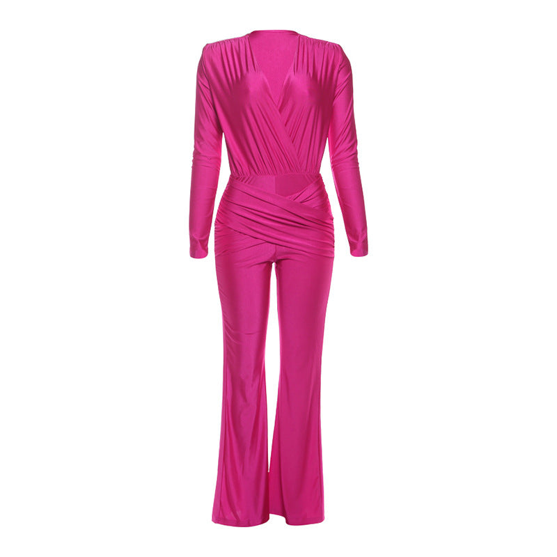 Elegant Slim-Fit Deep V Long Sleeve Jumpsuit