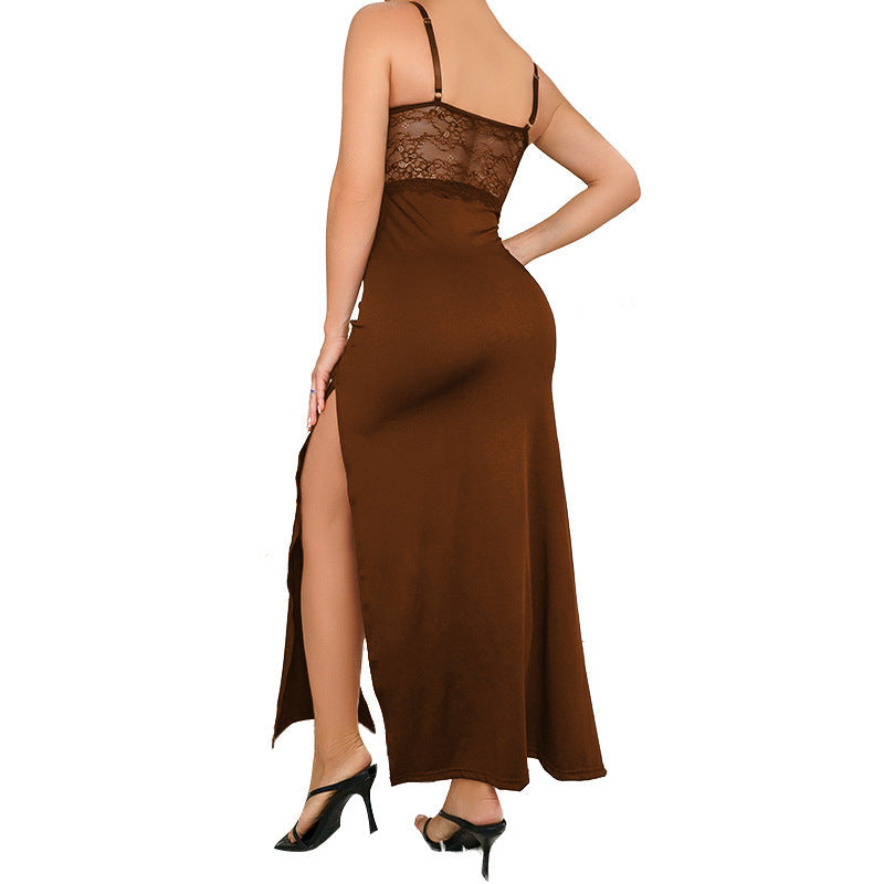 Elegant V-Neck Lace Trimmed Maxi Dress For Special Occasions