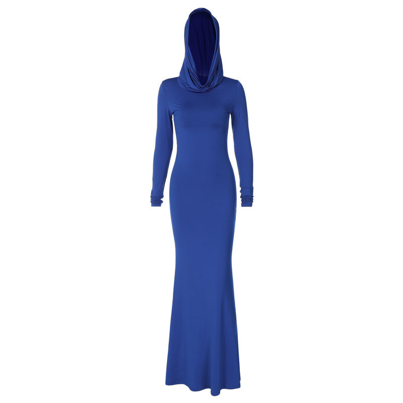 Elegant Red Hooded Long Sleeve Dress