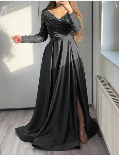 Lace Strapless Long Dress with Ruffles in Black and Dark Green