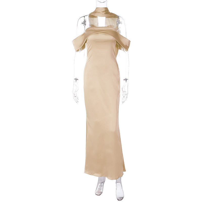 Elegant Backless Strapless Midi Dress in Solid Colors
