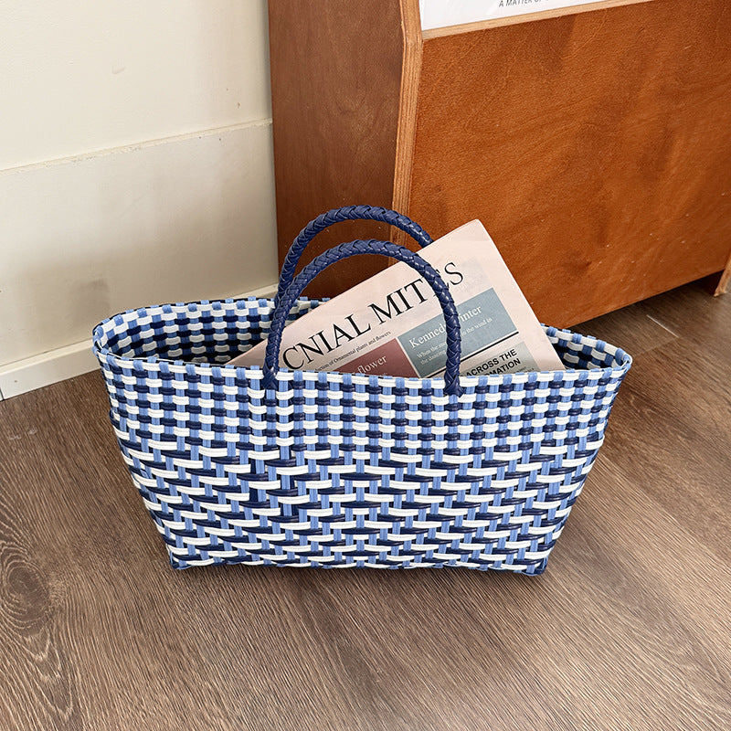 Handwoven Tote Basket Stylish PVC Shopping Bag
