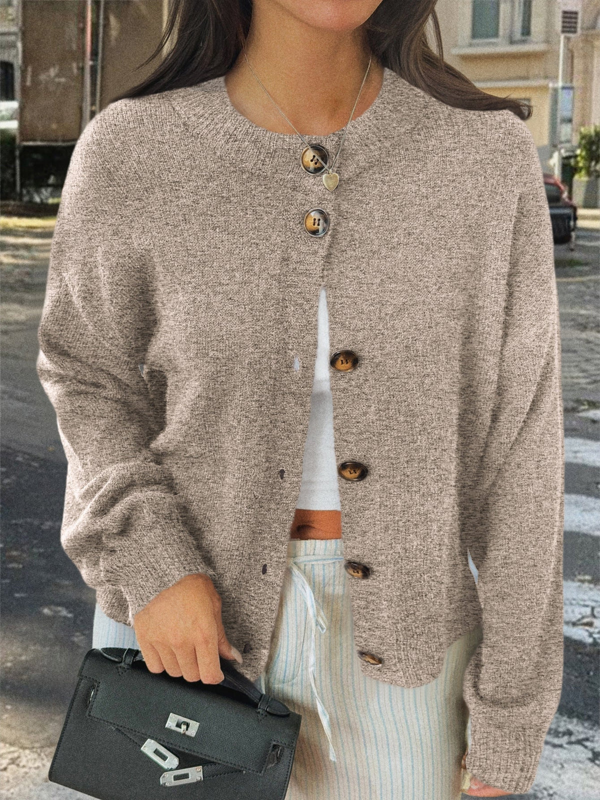 Casual Button-Up Long Sleeve Cardigan Sweater