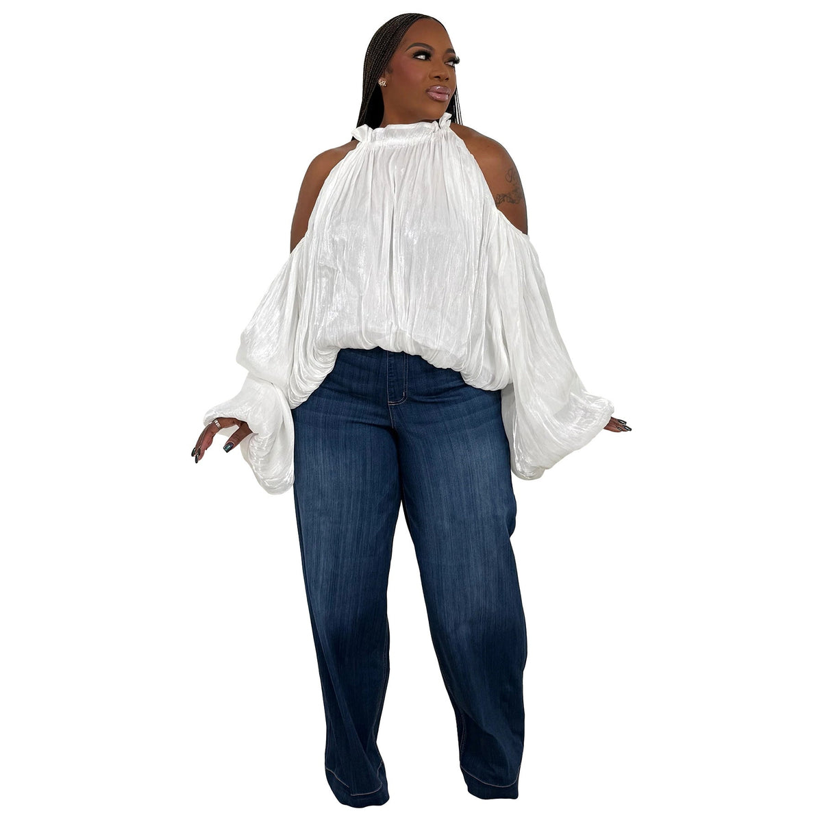 Off-Shoulder Lantern Sleeve Top Elegant Casual Blouse
