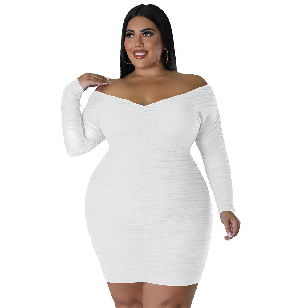 Plus Size Autumn Dress With Mesh Sleeves