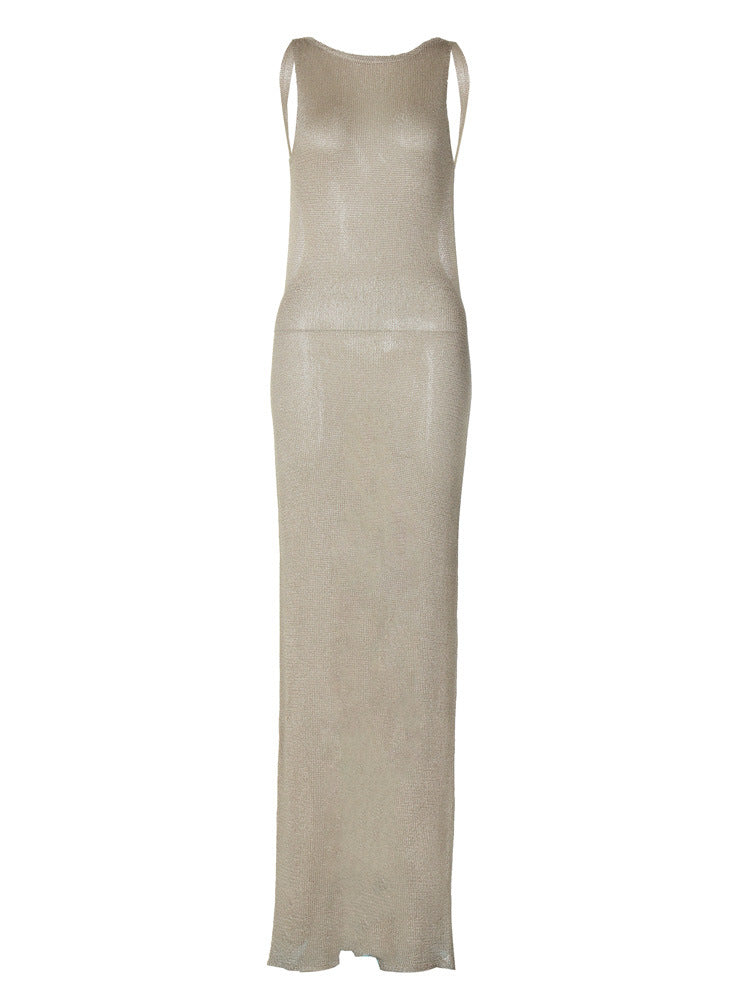 Sexy Back Crossover Maxi Dress with V-Neck