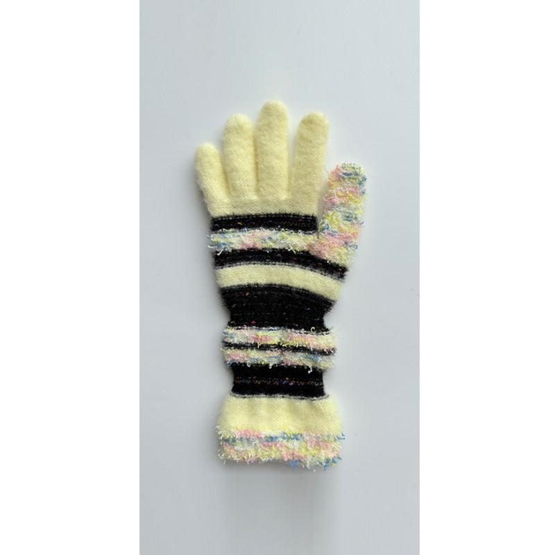 Striped Knit Fingerless Gloves For Women - Warm & Stylish