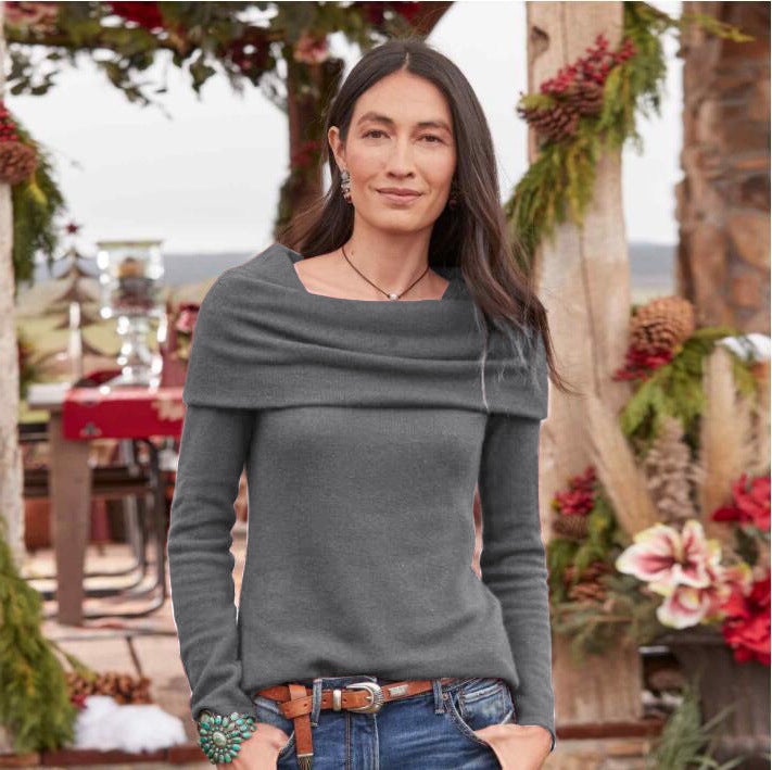 Slim-Fitting Shawl Vintage Cashmere Sweater With Collar