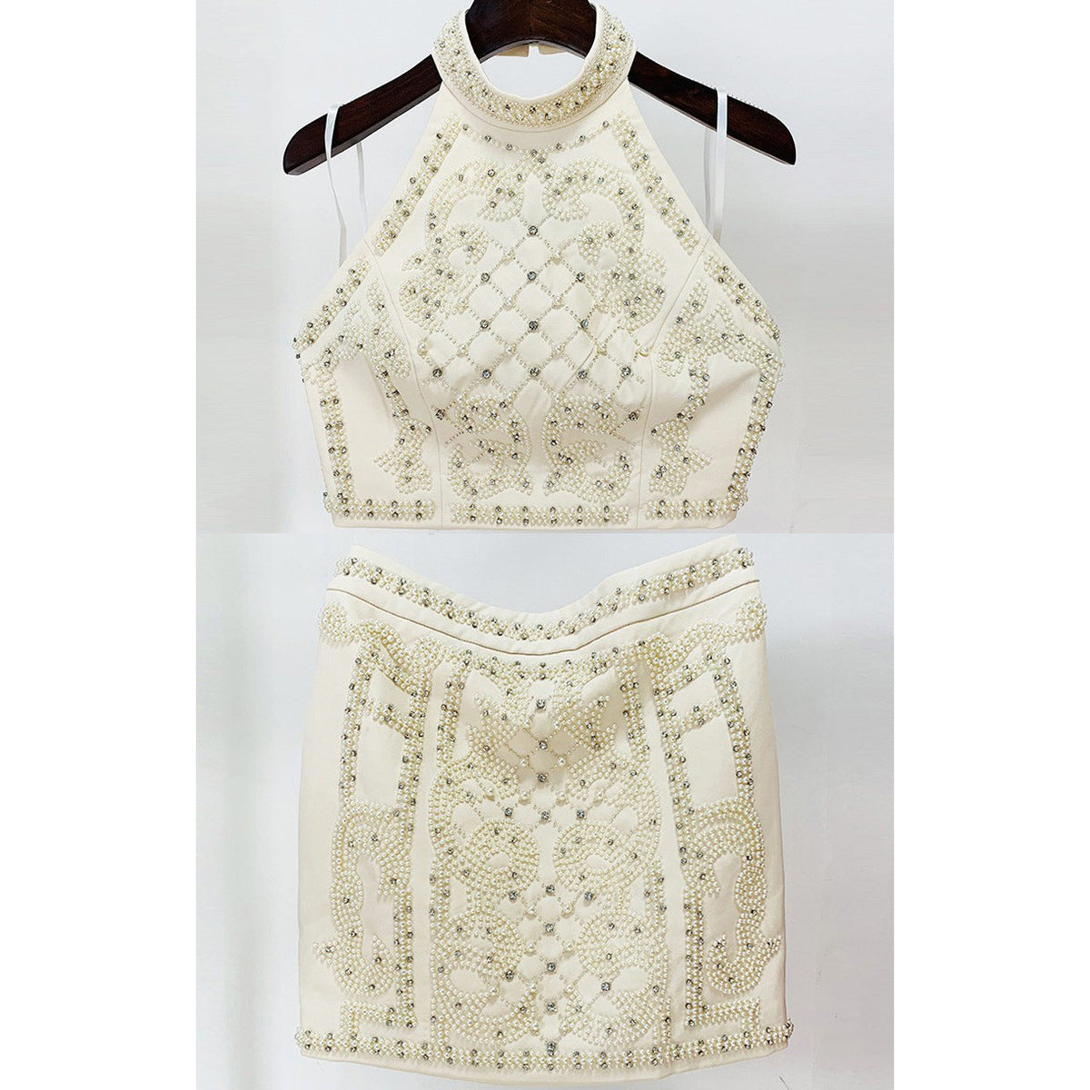 Beaded Neckline Tank Top Skirt Set Trendy Casual Outfit