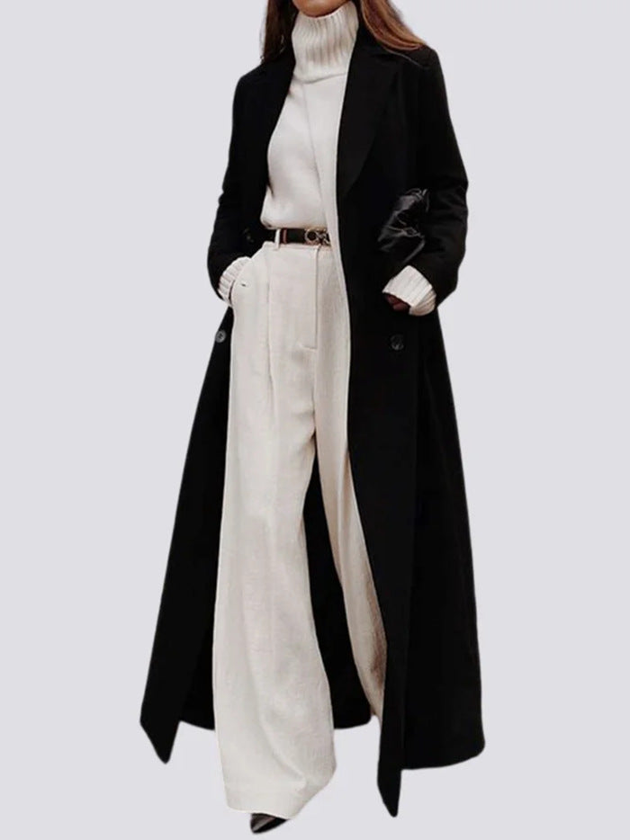 Casual Long Solid Color Wool Blend Coat